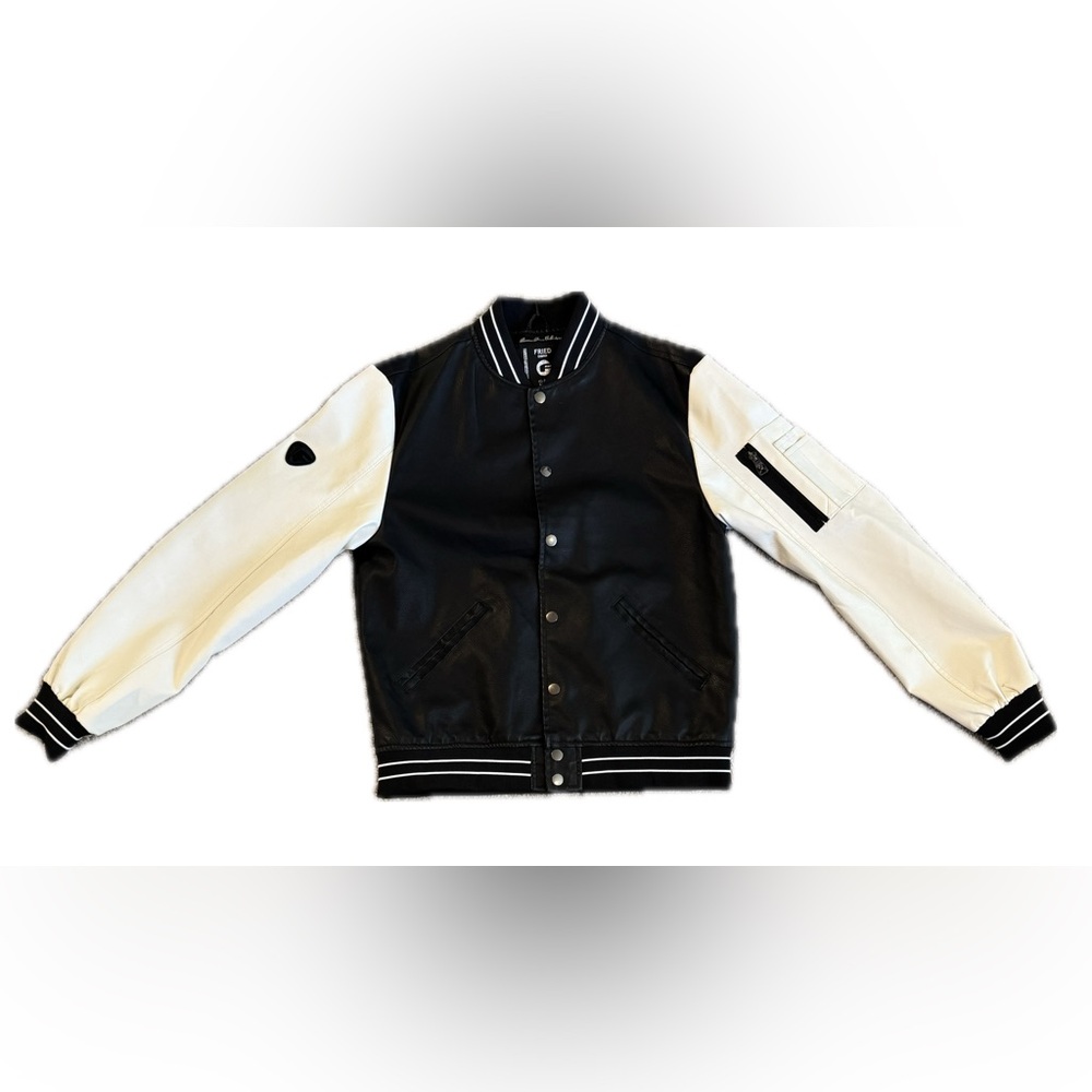Fried Denim Premium Denim Collection Black & White Faux Leather Bomber Jacket